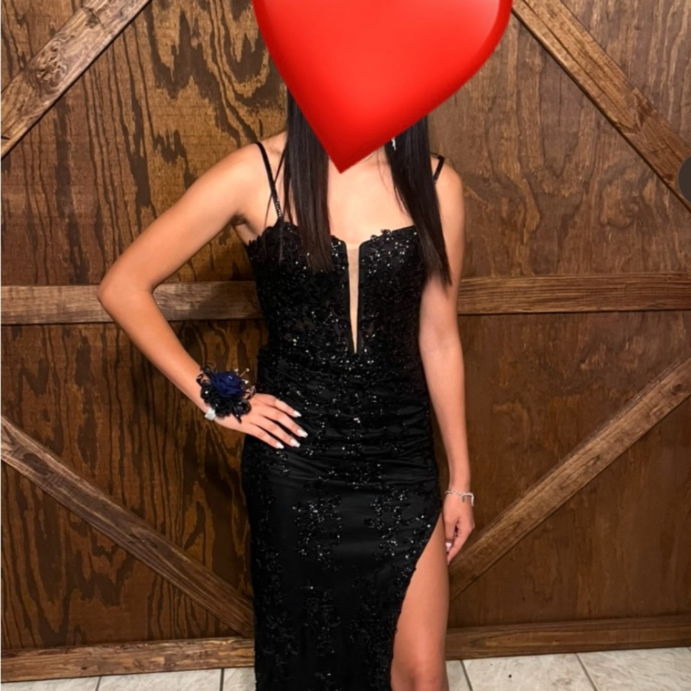 Black Sleeveless Spaghetti Strap Bodycon Gown - Picture 6 of 6
